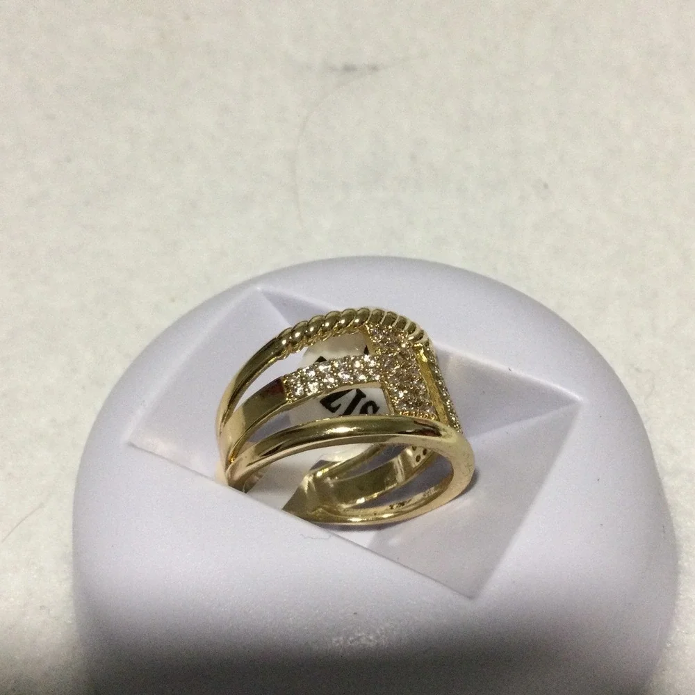 Gold Laminated Tone Fashion Statement Ring Pave Crystal Wide Band Jewelry size6